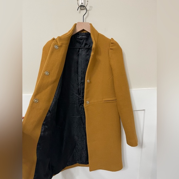 Zara Wool Mid-Length Mustard Orange Peacoat Size Small - Picture 7 of 9